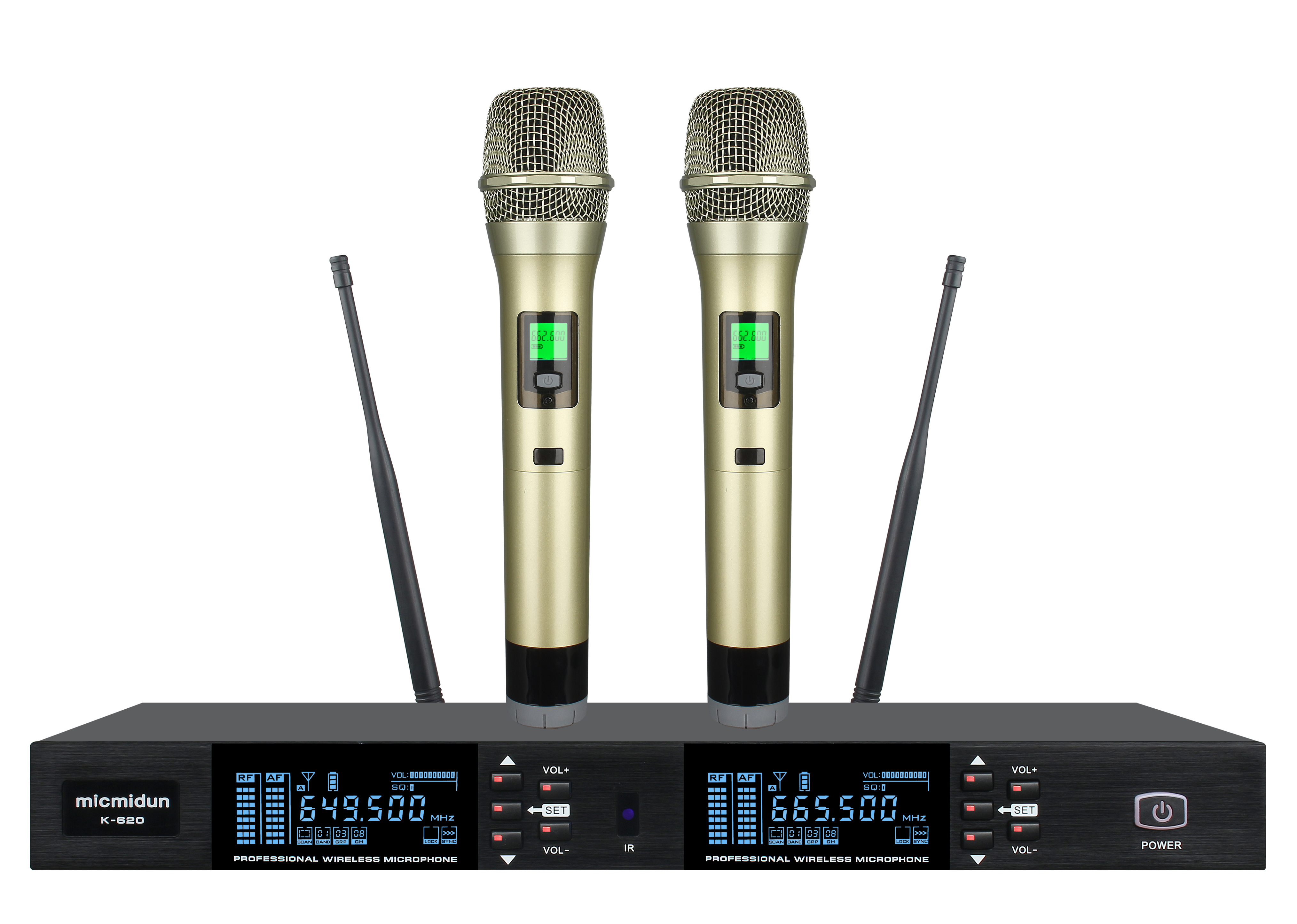 EG-620 Two channel UHF frequency adjustable wireless microphone system