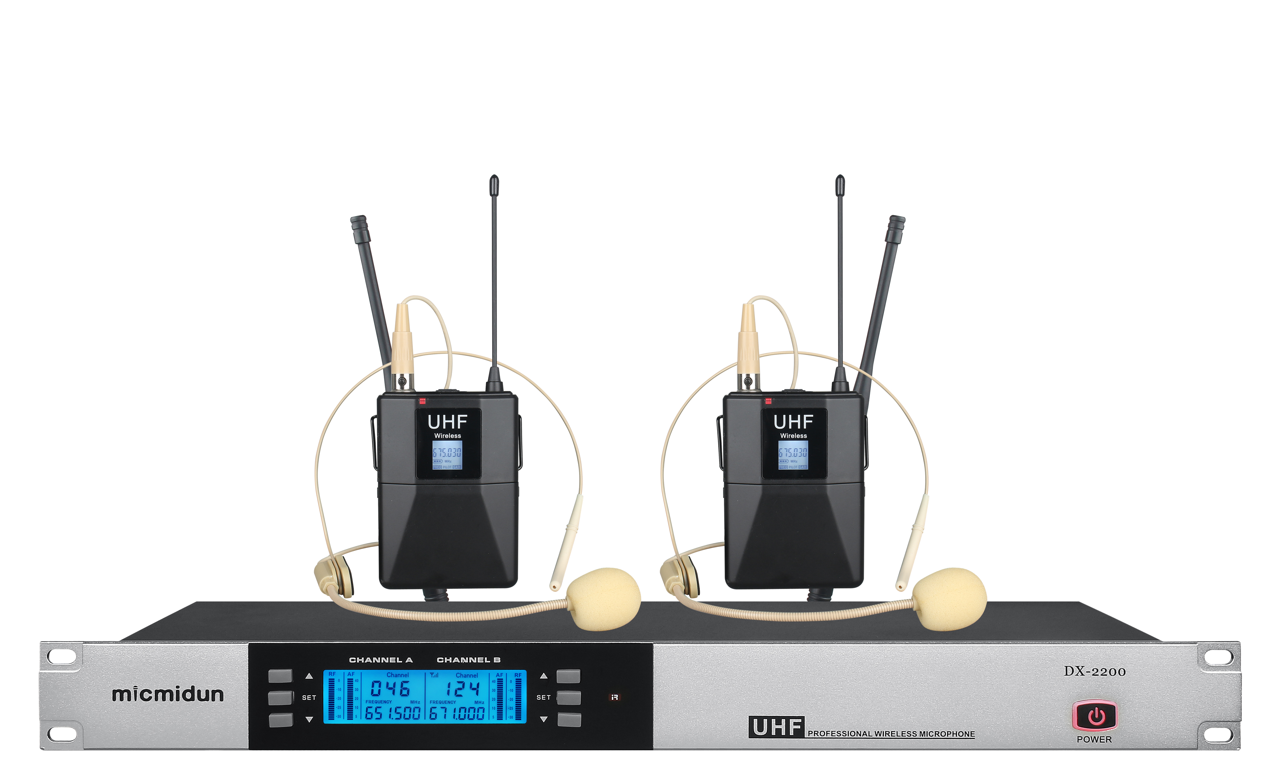 DX-2200 Two channel UHF frequency adjustable wireless microphone system