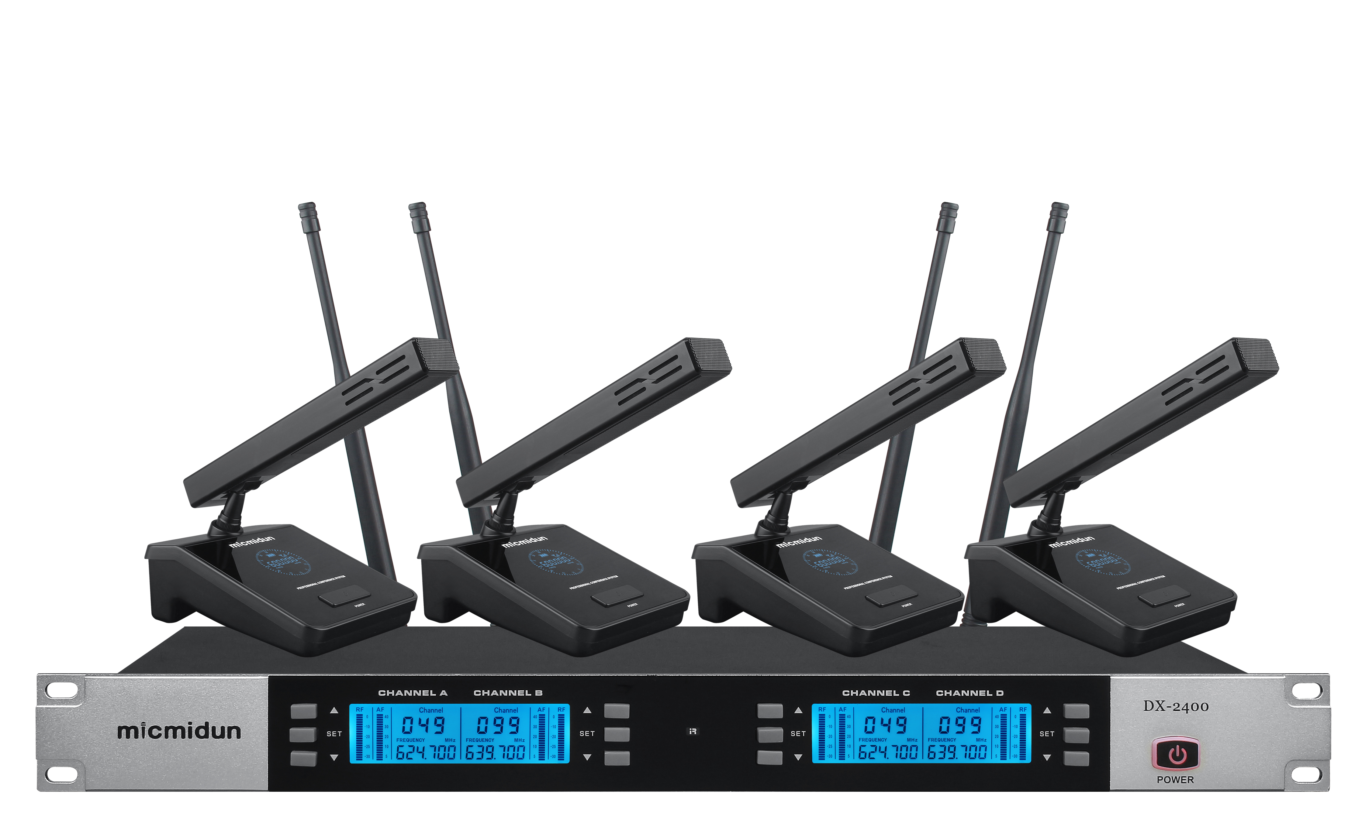 DX-2400 Four channel UHF frequency adjustable wireless microphone system